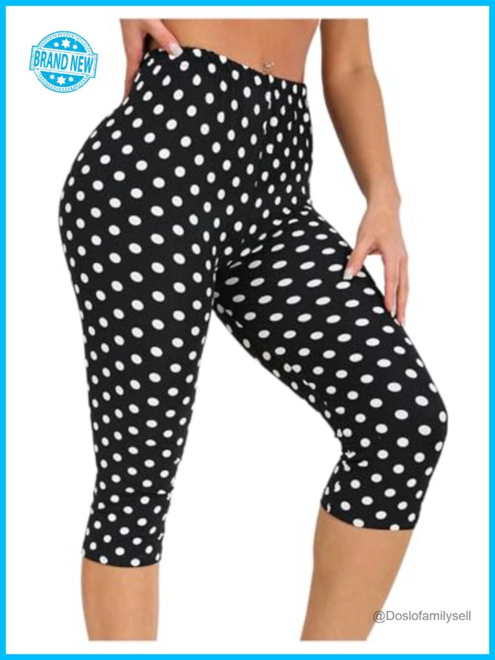 Polka Dots High Rise Capri Leggings Stretchy Skinny Cropped Pants